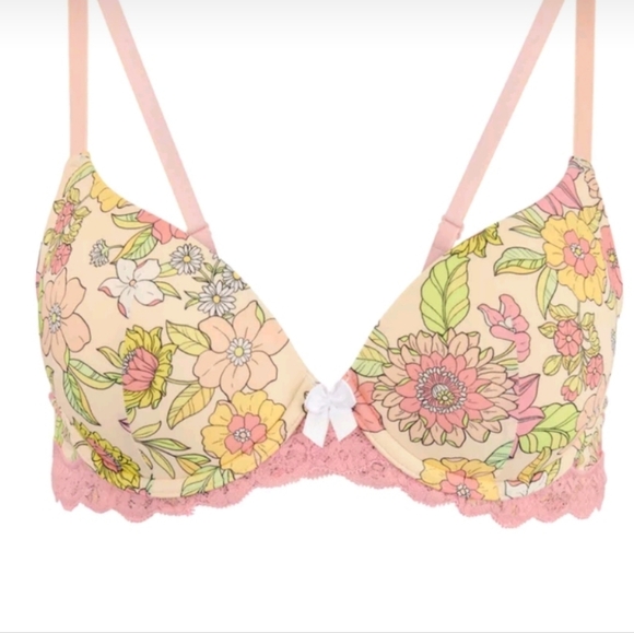 Adore Me Kati Contour Floral Bra - Pink and Cream - Picture 6 of 8